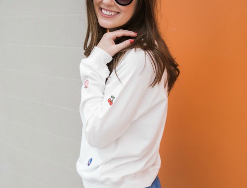 a little character, patch sweatshirt, flared cropped jeans